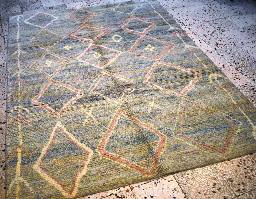 7.87x5.74 ft Hand Knotted Turkish Rug, Vintage Wool Area Rug, Geometric Pattern Rug, Handmade Anatolian Rug, Large Living Room Rug