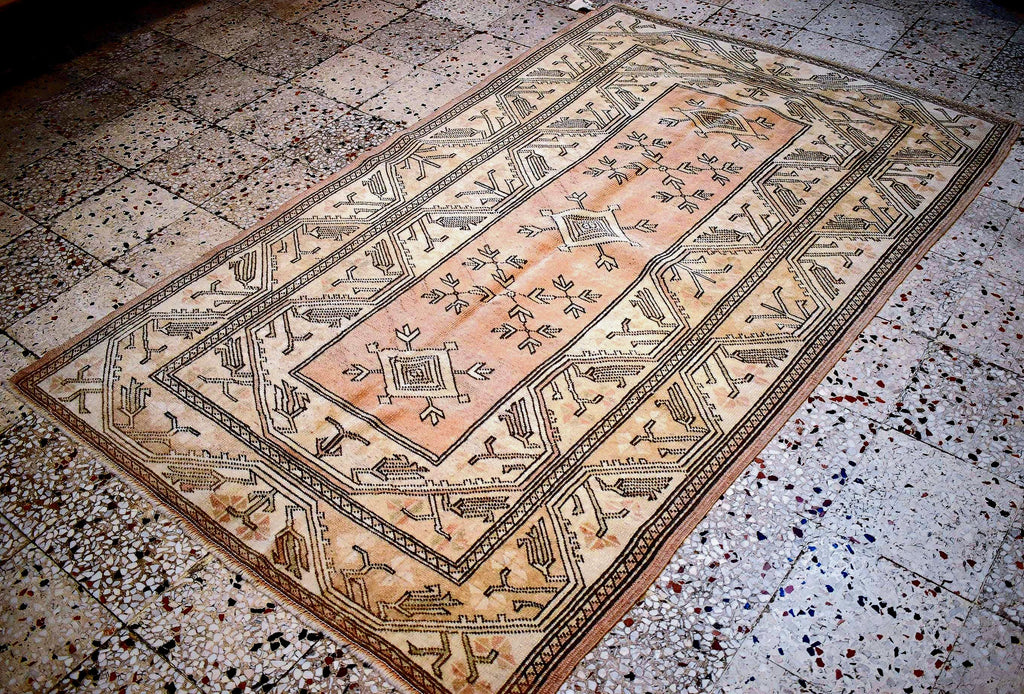 Vintage Milas Rug 6.56x4.10 ft – Handwoven Turkish Wool Rug, Minimal Geometric Anatolian Carpet, Small Area Rug, One of a Kind