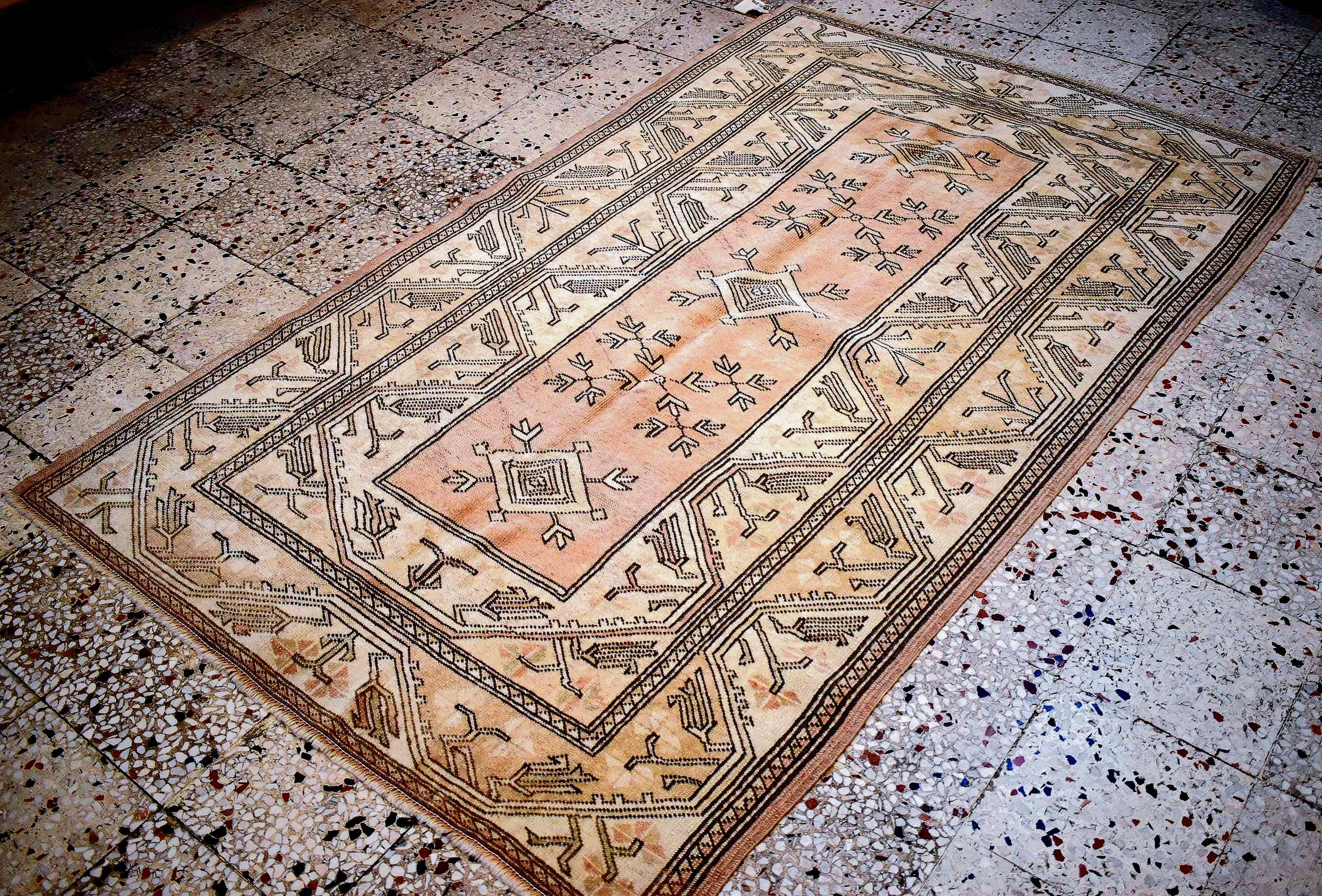 Vintage Milas Rug 6.56x4.10 ft – Handwoven Turkish Wool Rug, Minimal Geometric Anatolian Carpet, Small Area Rug, One of a Kind