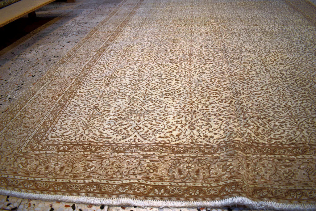 Hand Knotted Kayseri Rug 6.6x9.8 ft – Vintage Turkish Wool Cotton Rug, Beige Neutral Area Rug, Large Living Room Rug, One of a Kind