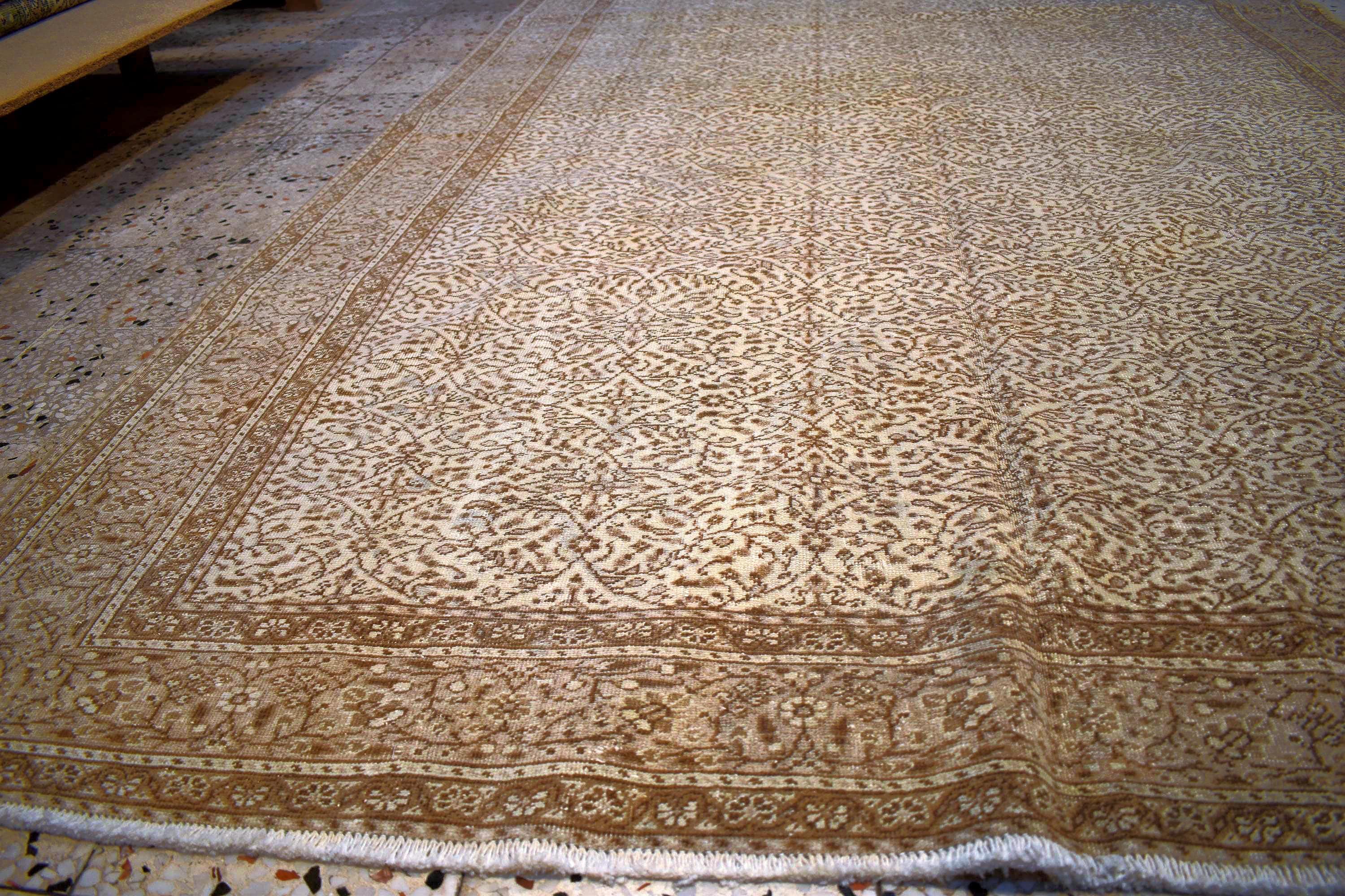 Hand Knotted Kayseri Rug 6.6x9.8 ft – Vintage Turkish Wool Cotton Rug, Beige Neutral Area Rug, Large Living Room Rug, One of a Kind