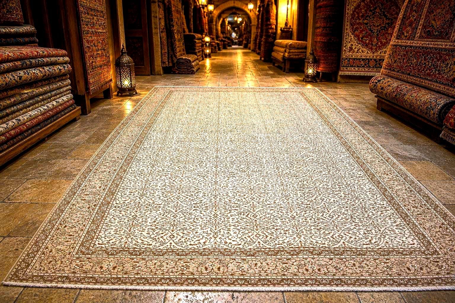 Hand Knotted Kayseri Rug 6.6x9.8 ft – Vintage Turkish Wool Cotton Rug, Beige Neutral Area Rug, Large Living Room Rug, One of a Kind