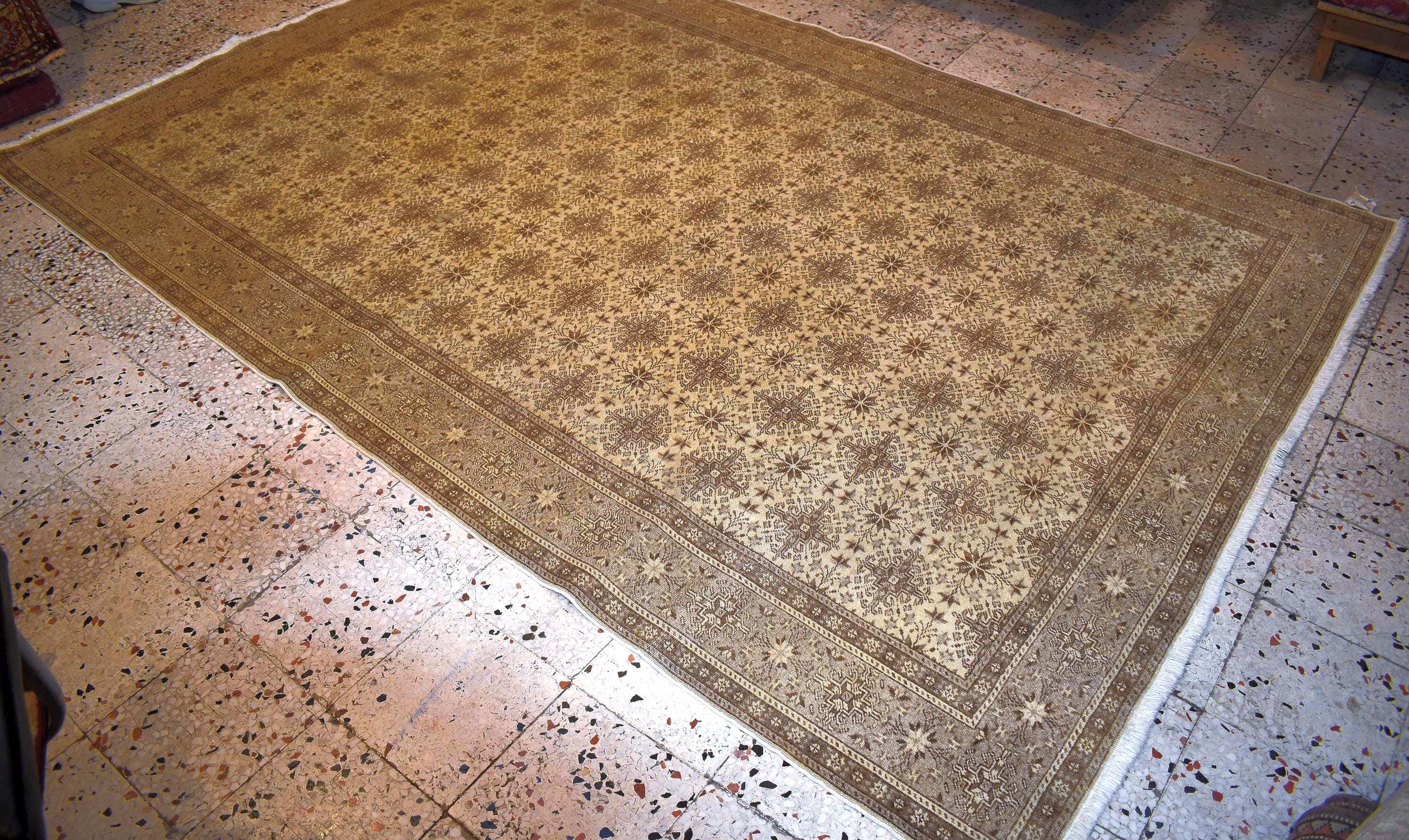 Beige Kayseri Area Rug 6.46x9.77 ft Neutral Vintage Style Rug Large Living Room Carpet Soft Patterned Floor Rug Elegant Home Decor
