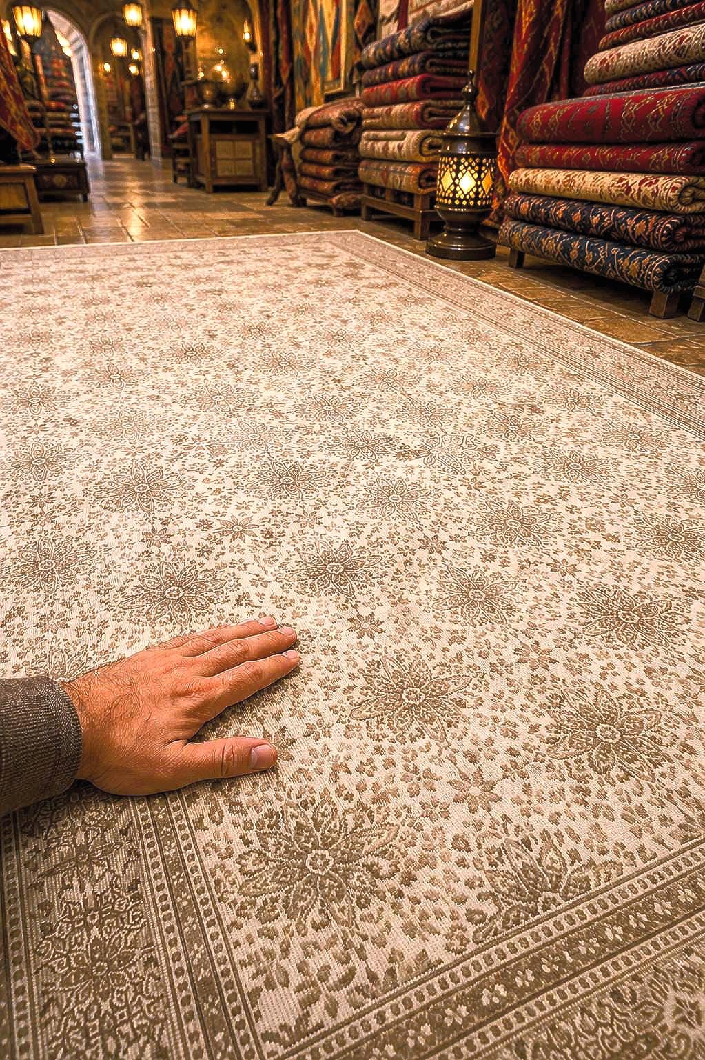 Beige Kayseri Area Rug 6.46x9.77 ft Neutral Vintage Style Rug Large Living Room Carpet Soft Patterned Floor Rug Elegant Home Decor