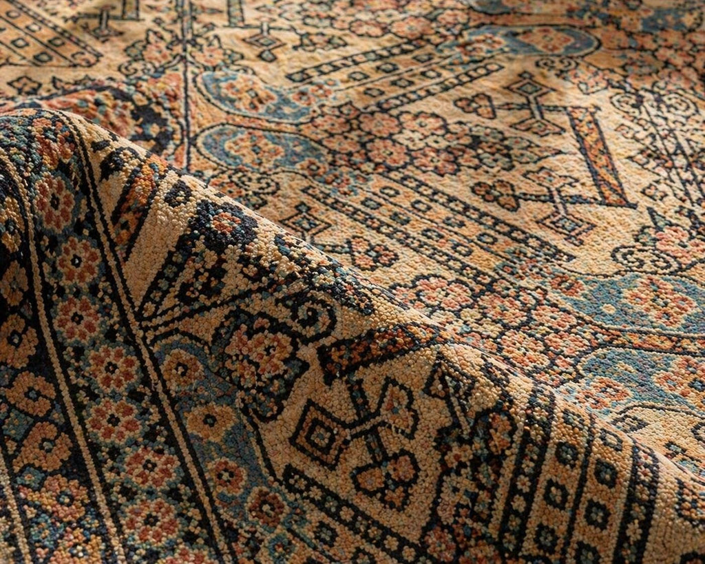 Vintage Turkish Kayseri Rug 11x7 ft, Hand Knotted Wool Carpet, Large Anatolian Area Rug, Beige Blue Living Room Rug, One of a Kind
