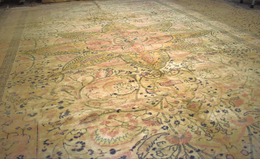 Handwoven Turkish Kayseri Rug 11.4 x 7.5 ft – Wool & Cotton Oriental Area Rug, Large Vintage Floral Carpet, One of a Kind Living Room Rug
