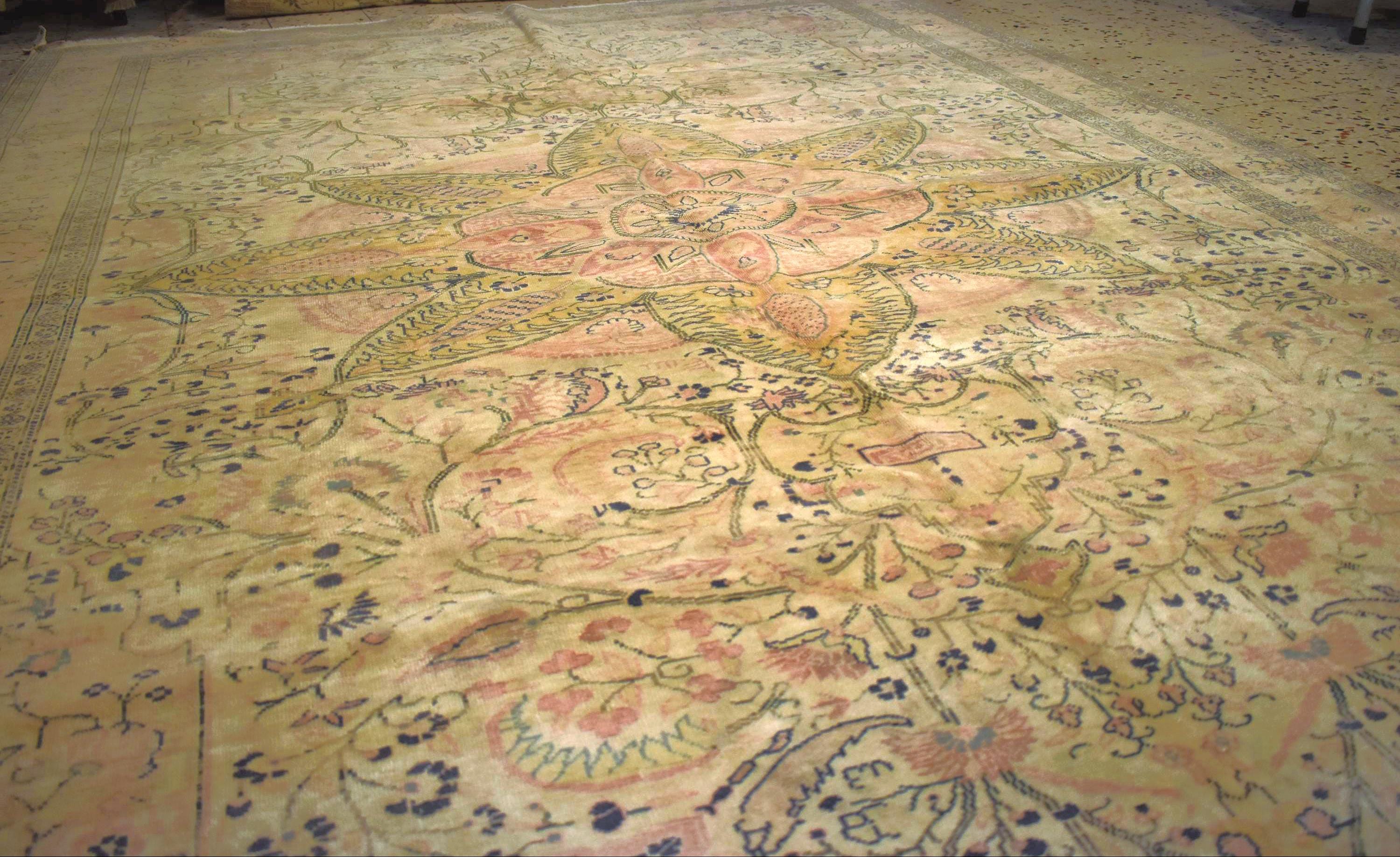 Handwoven Turkish Kayseri Rug 11.4 x 7.5 ft – Wool & Cotton Oriental Area Rug, Large Vintage Floral Carpet, One of a Kind Living Room Rug