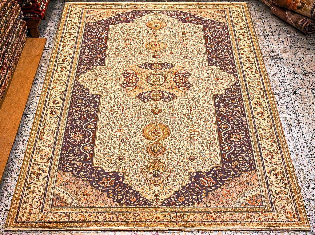 Hand Knotted Vintage Turkish Kayseri Rug 12x8 ft, Large Wool Area Rug, Neutral Oriental Carpet, One of a Kind Luxury Rug