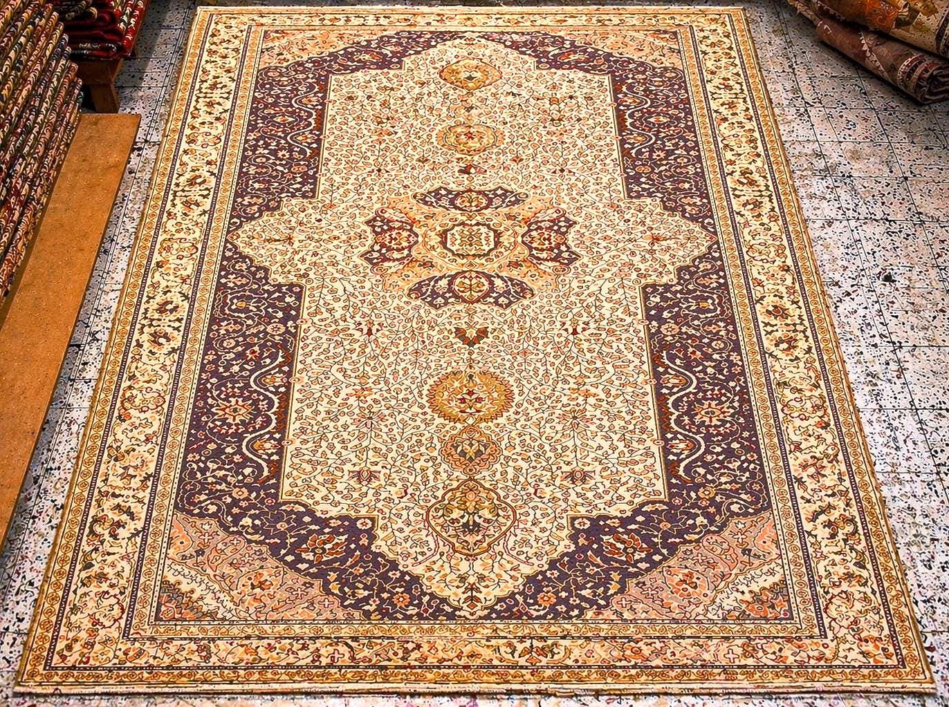 Hand Knotted Vintage Turkish Kayseri Rug 12x8 ft, Large Wool Area Rug, Neutral Oriental Carpet, One of a Kind Luxury Rug