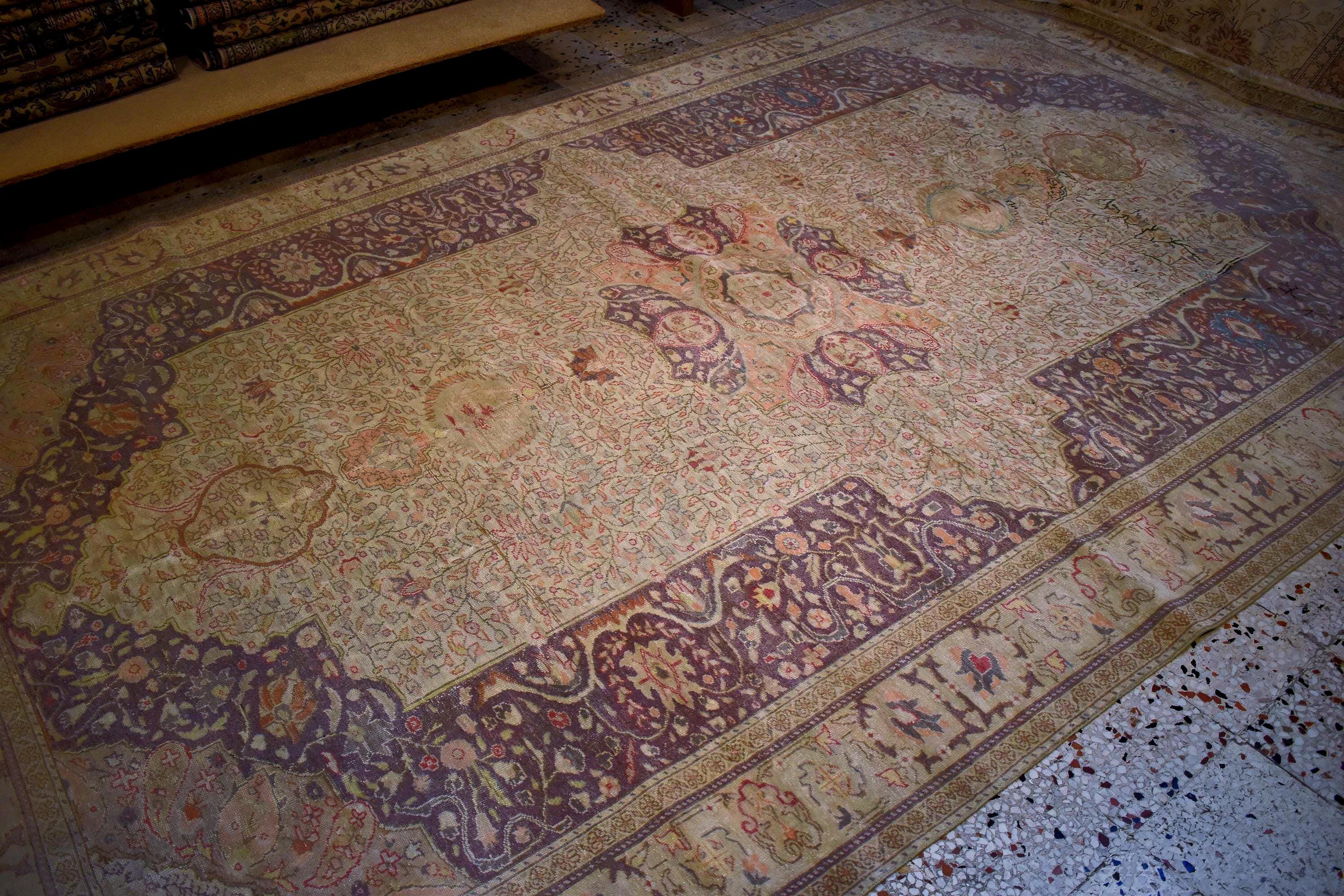 Hand Knotted Vintage Turkish Kayseri Rug 12x8 ft, Large Wool Area Rug, Neutral Oriental Carpet, One of a Kind Luxury Rug