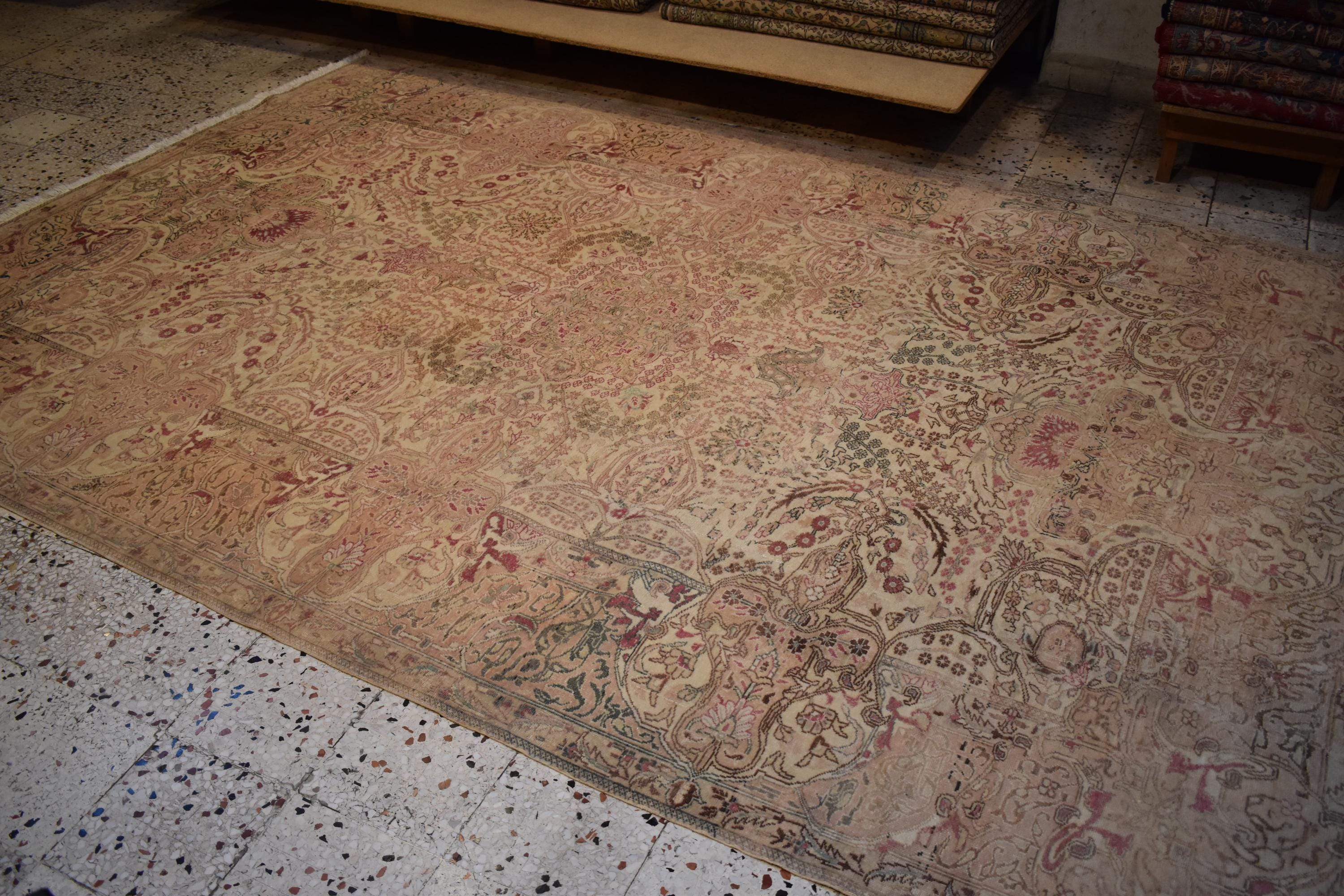 Hand Knotted Kayseri Rug 7.5x11.5 ft, Vintage Turkish Area Rug, Large Oushak Style Carpet, Handmade Wool Rug, Luxury Living Room Rug