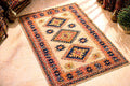 Vintage Turkish Kilim Rug 4x7 ft, Handwoven Wool Area Rug, Terracotta Navy Tribal Carpet, Boho Living Room Rug, One of a Kind