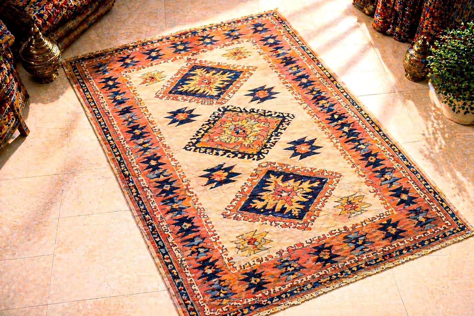 Vintage Turkish Kilim Rug 4x7 ft, Handwoven Wool Area Rug, Terracotta Navy Tribal Carpet, Boho Living Room Rug, One of a Kind