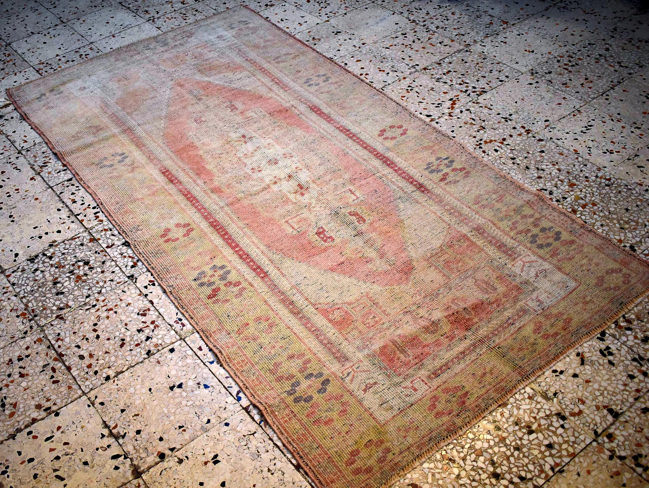 Turkish Runner Rug 6.62x3.34 ft  – Handwoven Wool Vintage Rug Close Up Texture