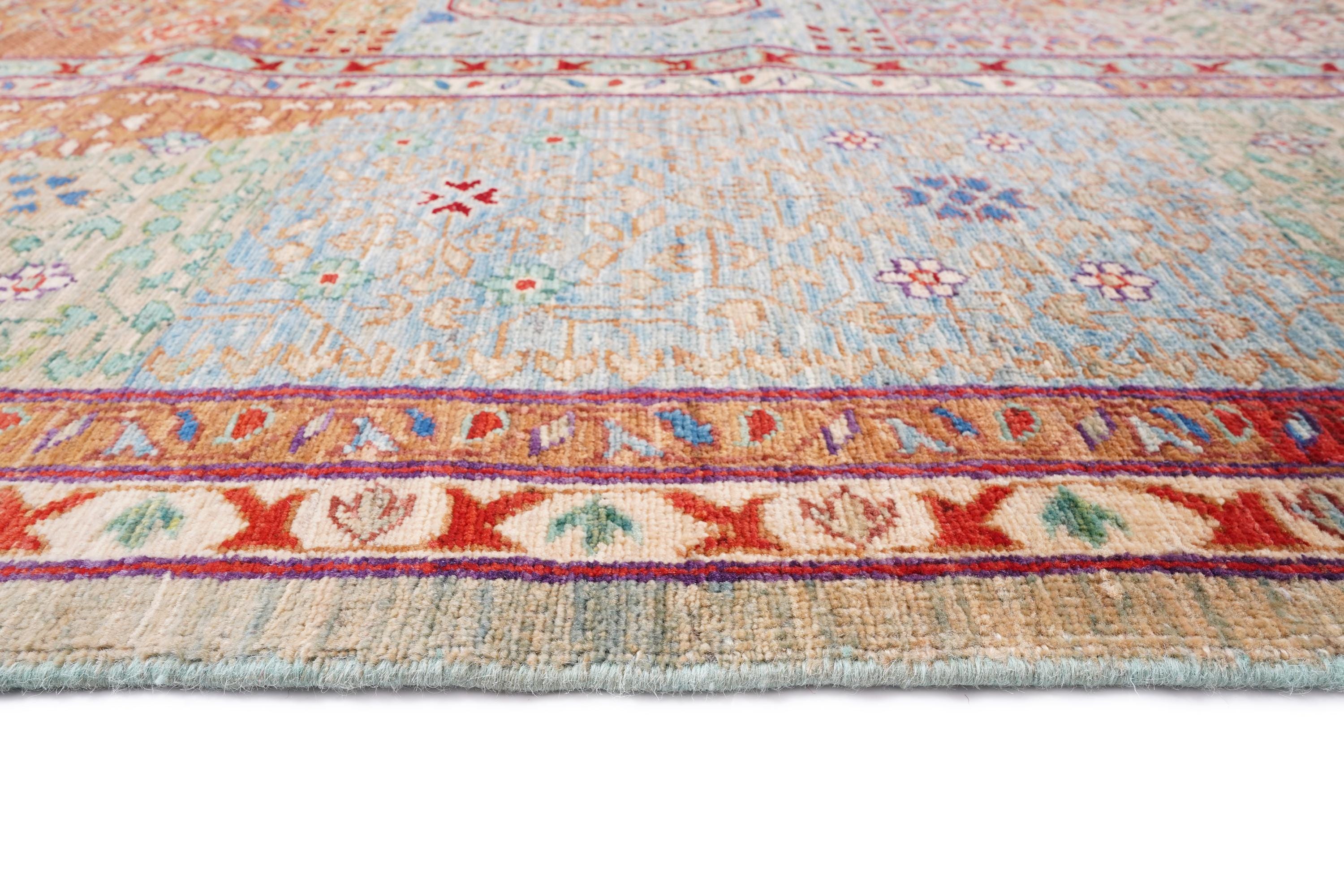 Hand Knotted Mamluk Rug 9.9x8 ft, Vintage Style Wool Cotton Area Rug, Large Pastel Turkish Rug, Luxury Oriental Carpet, One of a Kind Rug