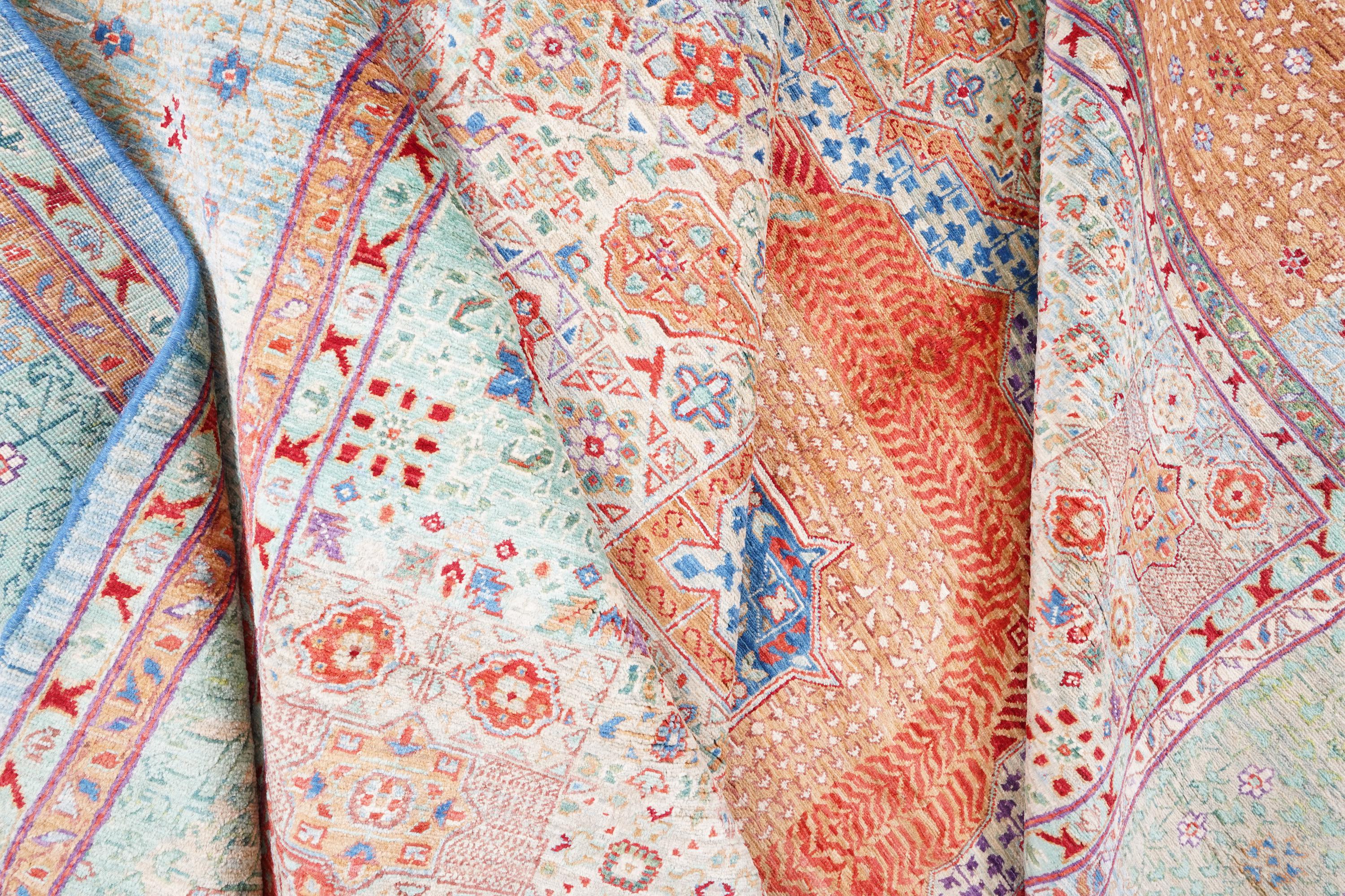 Hand Knotted Mamluk Rug 9.9x8 ft, Vintage Style Wool Cotton Area Rug, Large Pastel Turkish Rug, Luxury Oriental Carpet, One of a Kind Rug