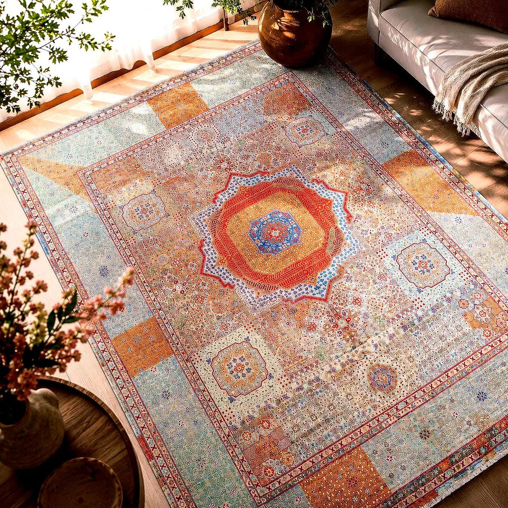 Hand Knotted Mamluk Rug 9.9x8 ft, Vintage Style Wool Cotton Area Rug, Large Pastel Turkish Rug, Luxury Oriental Carpet, One of a Kind Rug