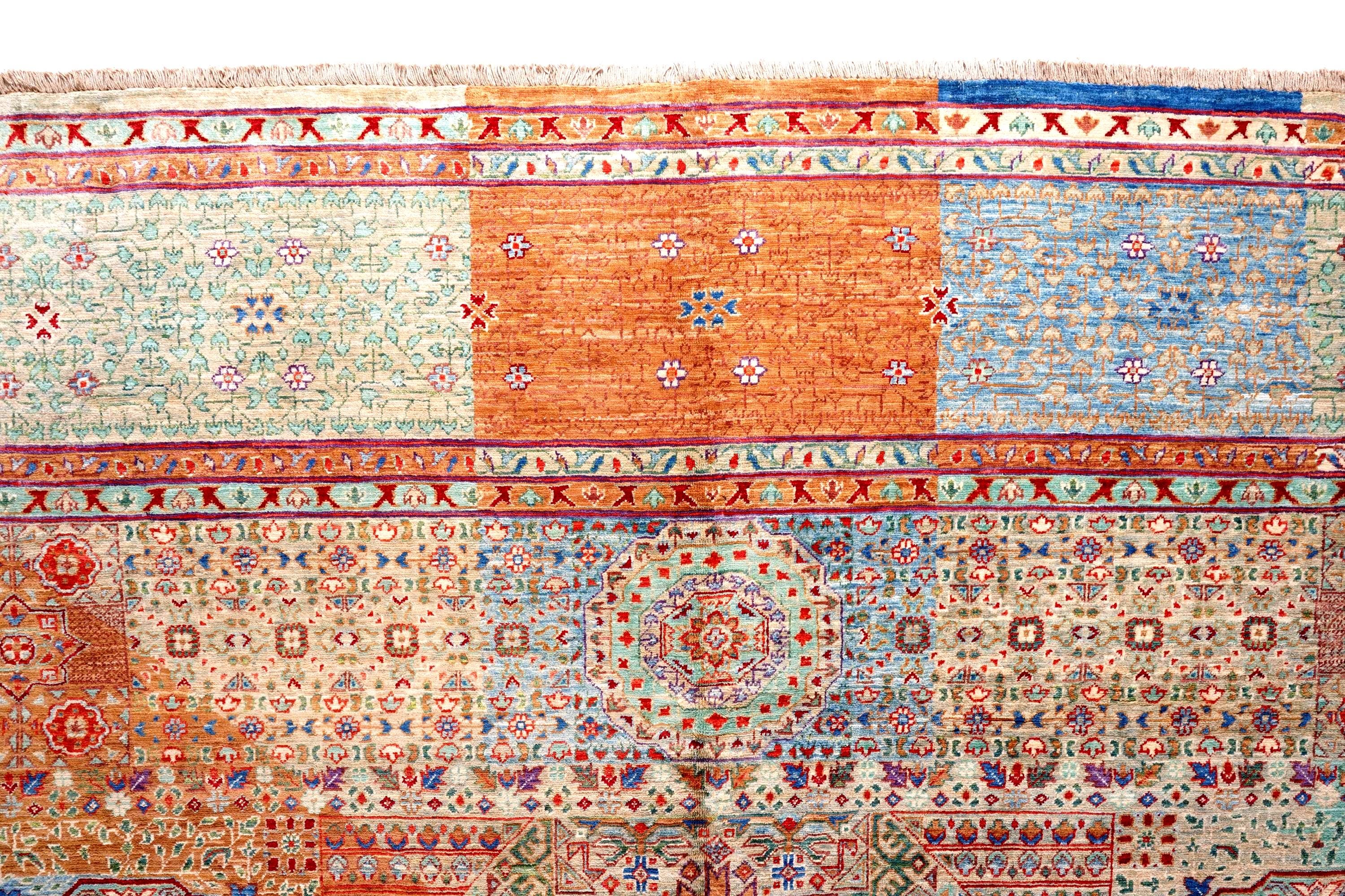 Hand Knotted Mamluk Rug 9.9x8 ft, Vintage Style Wool Cotton Area Rug, Large Pastel Turkish Rug, Luxury Oriental Carpet, One of a Kind Rug