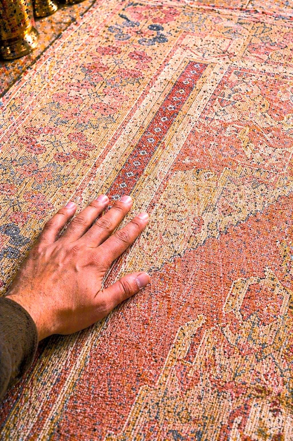 Turkish Runner Rug 6.62x3.34 ft  – Handwoven Wool Vintage Rug Close Up Texture