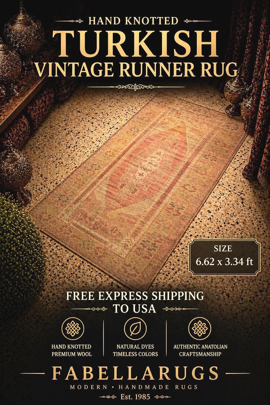 Turkish Runner Rug 6.62x3.34 ft  – Handwoven Wool Vintage Rug Close Up Texture