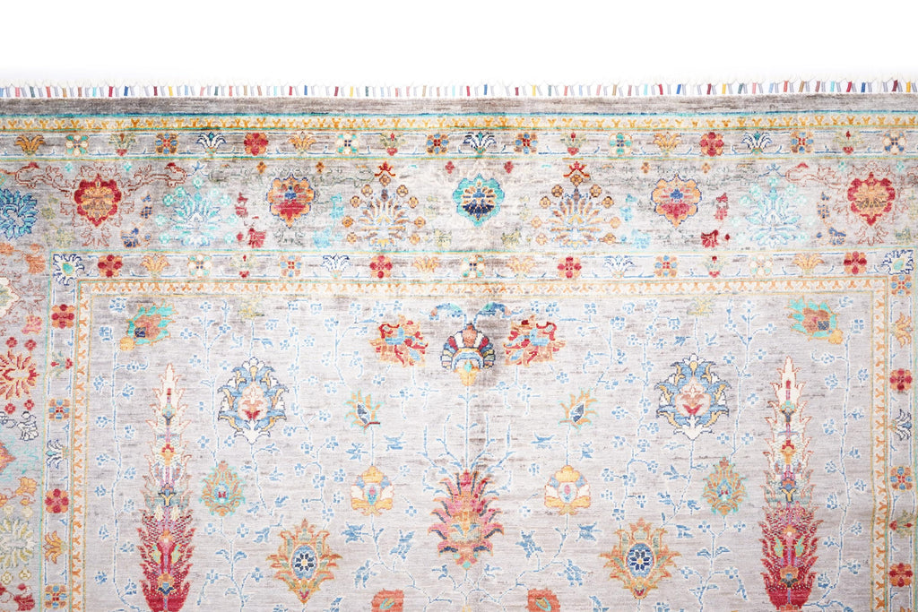 Luxury Hand-Knotted Mamluk Rug 9.90x6.82 ft, Pastel Vintage Oriental Rug, Wool Cotton Handmade Area Rug, Large Turkish Style Rug