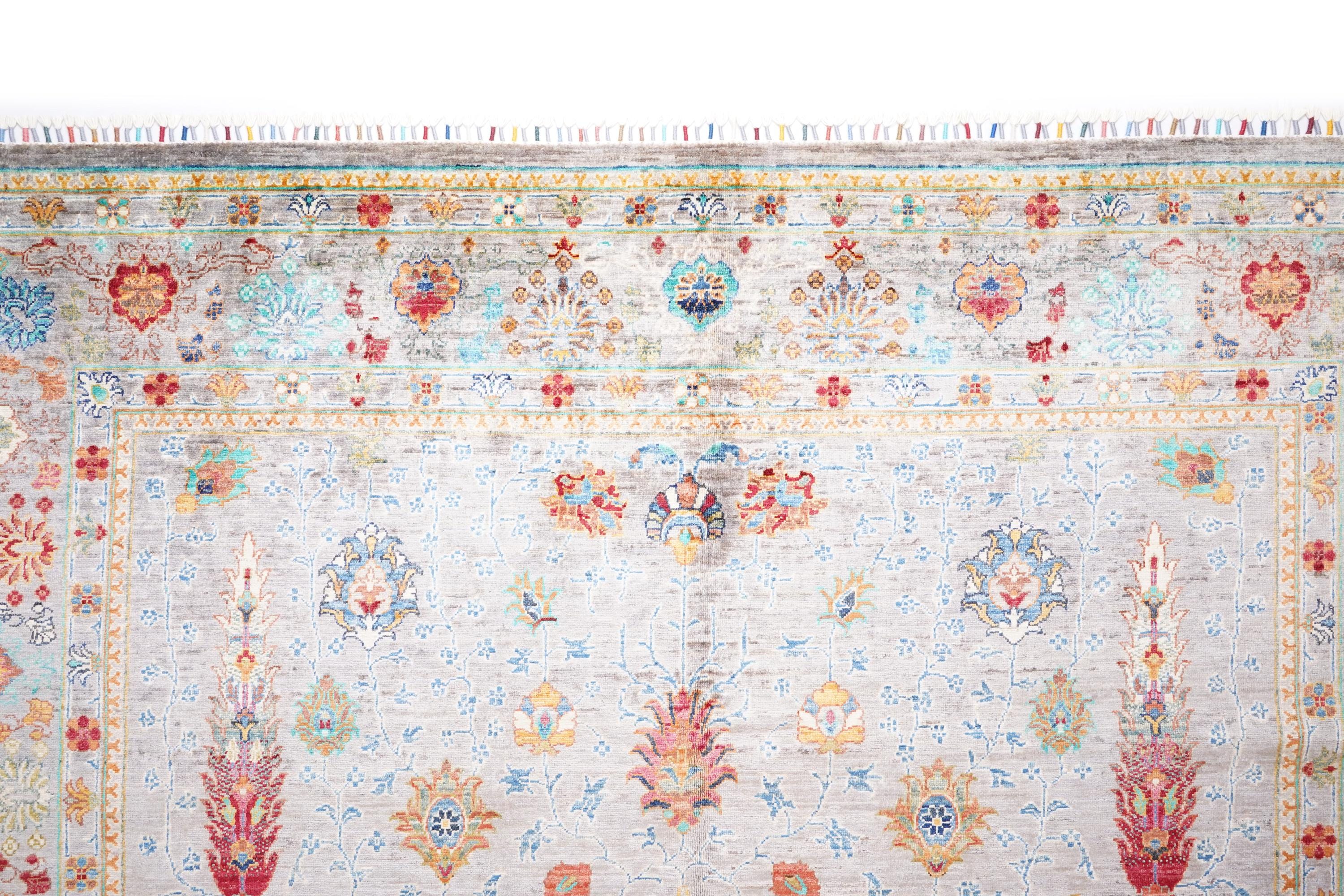 Luxury Hand-Knotted Mamluk Rug 9.90x6.82 ft, Pastel Vintage Oriental Rug, Wool Cotton Handmade Area Rug, Large Turkish Style Rug