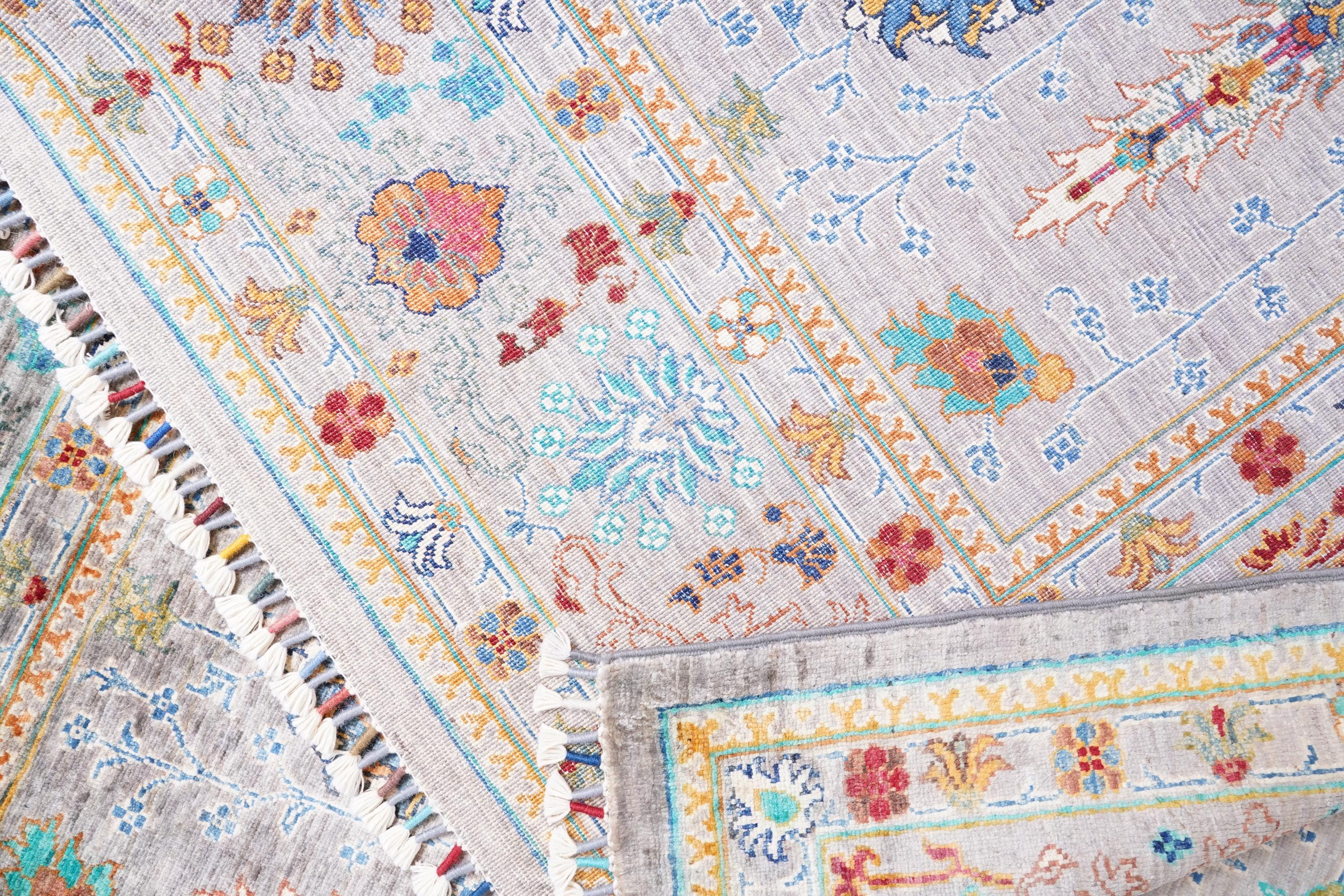Luxury Hand-Knotted Mamluk Rug 9.90x6.82 ft, Pastel Vintage Oriental Rug, Wool Cotton Handmade Area Rug, Large Turkish Style Rug
