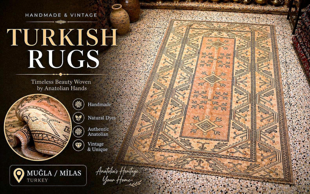 Vintage Milas Rug 6.56x4.10 ft – Handwoven Turkish Wool Rug, Minimal Geometric Anatolian Carpet, Small Area Rug, One of a Kind