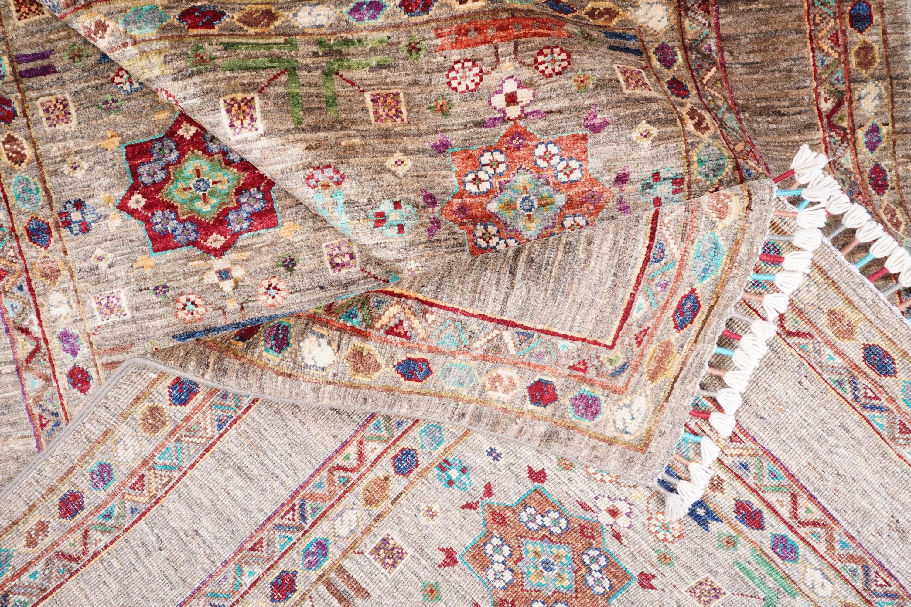 One of a Kind Sultani Afghan Rug 6.39 x 5.02 Ft – Handmade Tribal Area Rug – Vintage Afghan Carpet – Earthy Neutral Boho Rug