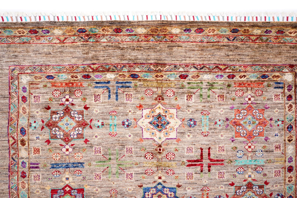 One of a Kind Sultani Afghan Rug 6.39 x 5.02 Ft – Handmade Tribal Area Rug – Vintage Afghan Carpet – Earthy Neutral Boho Rug