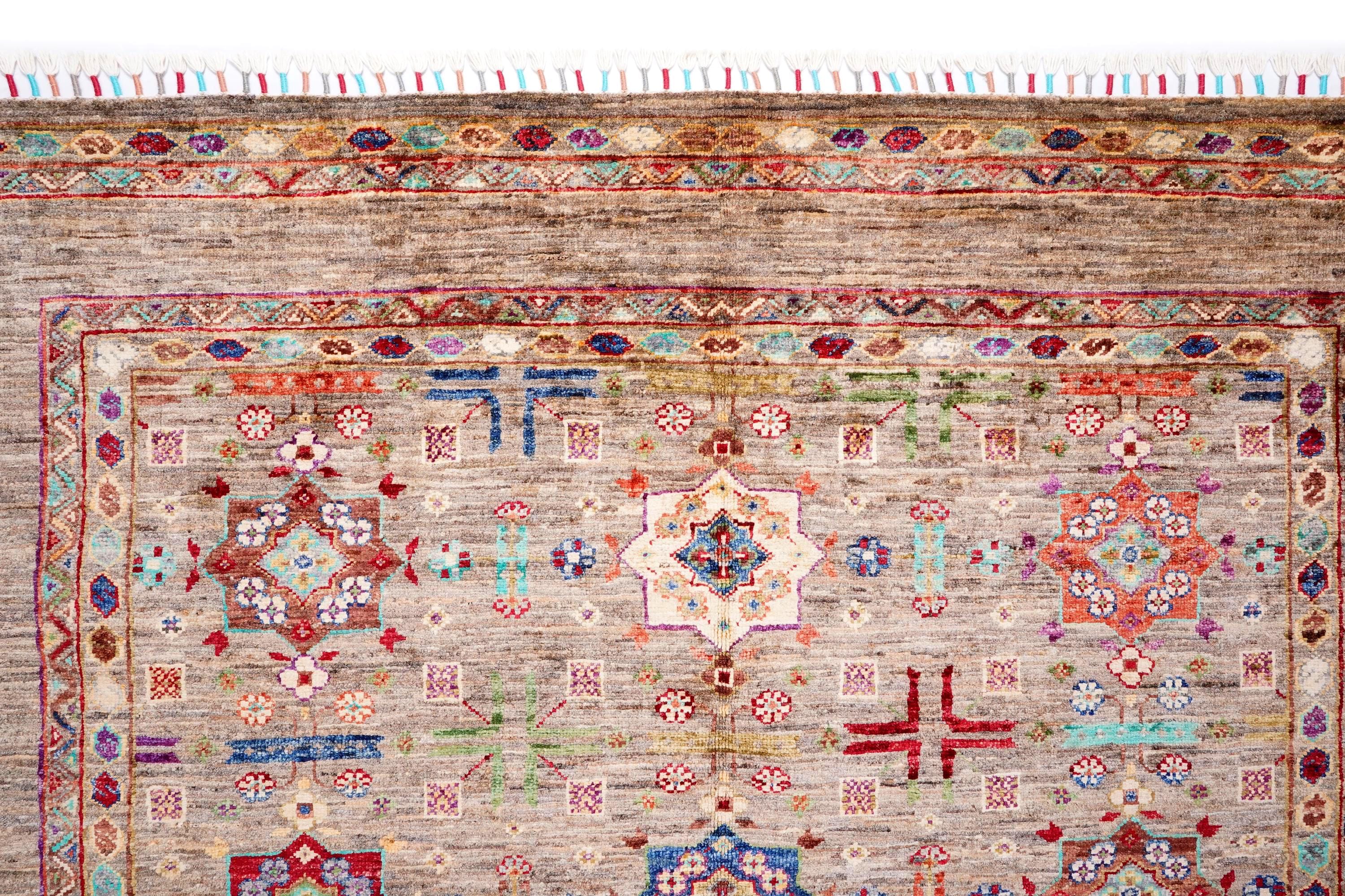 One of a Kind Sultani Afghan Rug 6.39 x 5.02 Ft – Handmade Tribal Area Rug – Vintage Afghan Carpet – Earthy Neutral Boho Rug