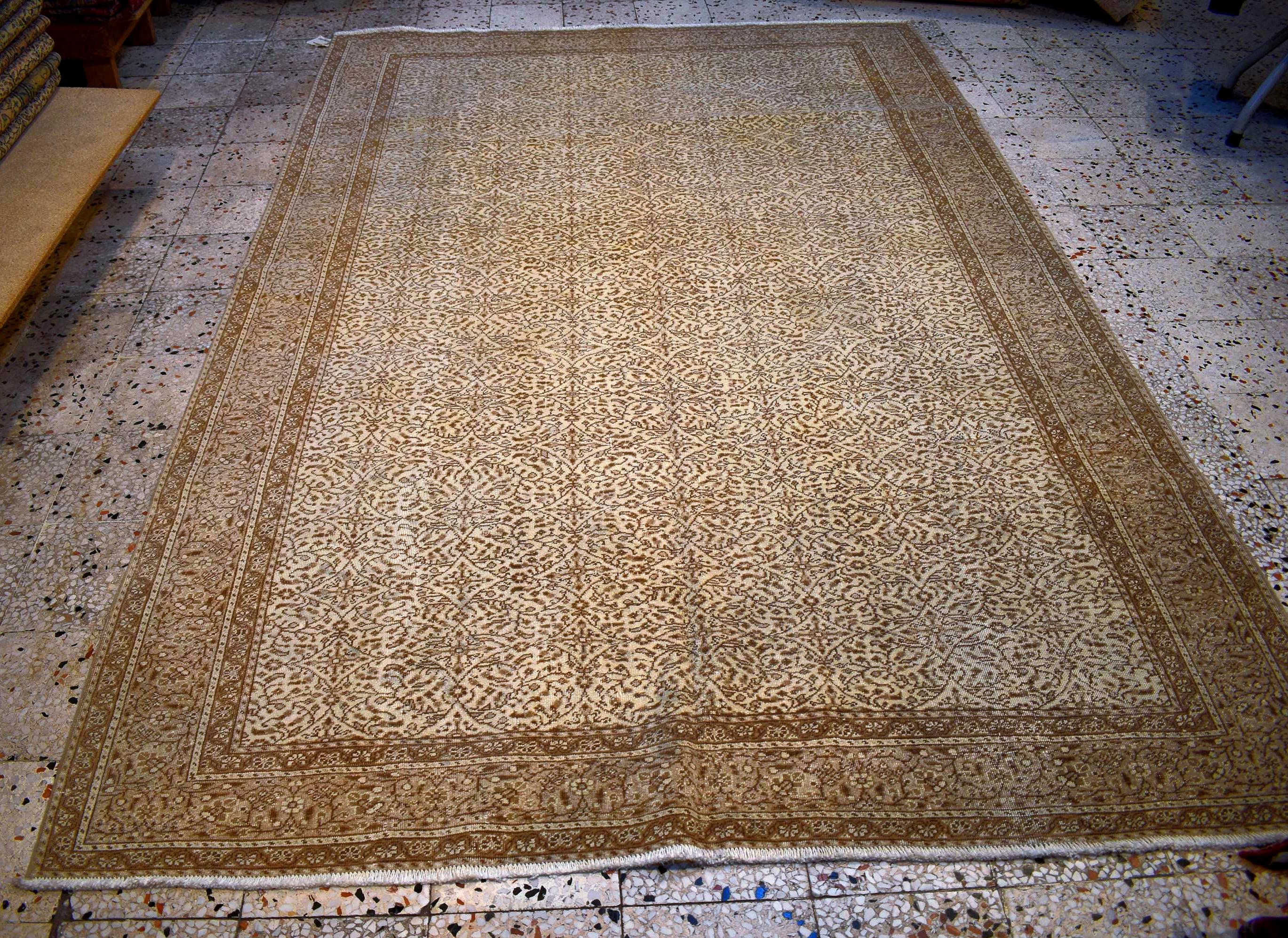 Hand Knotted Kayseri Rug 6.6x9.8 ft – Vintage Turkish Wool Cotton Rug, Beige Neutral Area Rug, Large Living Room Rug, One of a Kind