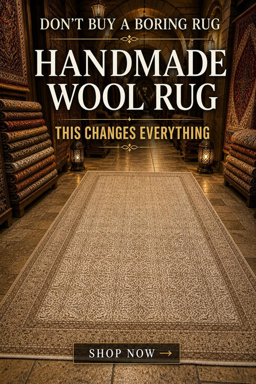 Hand Knotted Kayseri Rug 6.6x9.8 ft – Vintage Turkish Wool Cotton Rug, Beige Neutral Area Rug, Large Living Room Rug, One of a Kind
