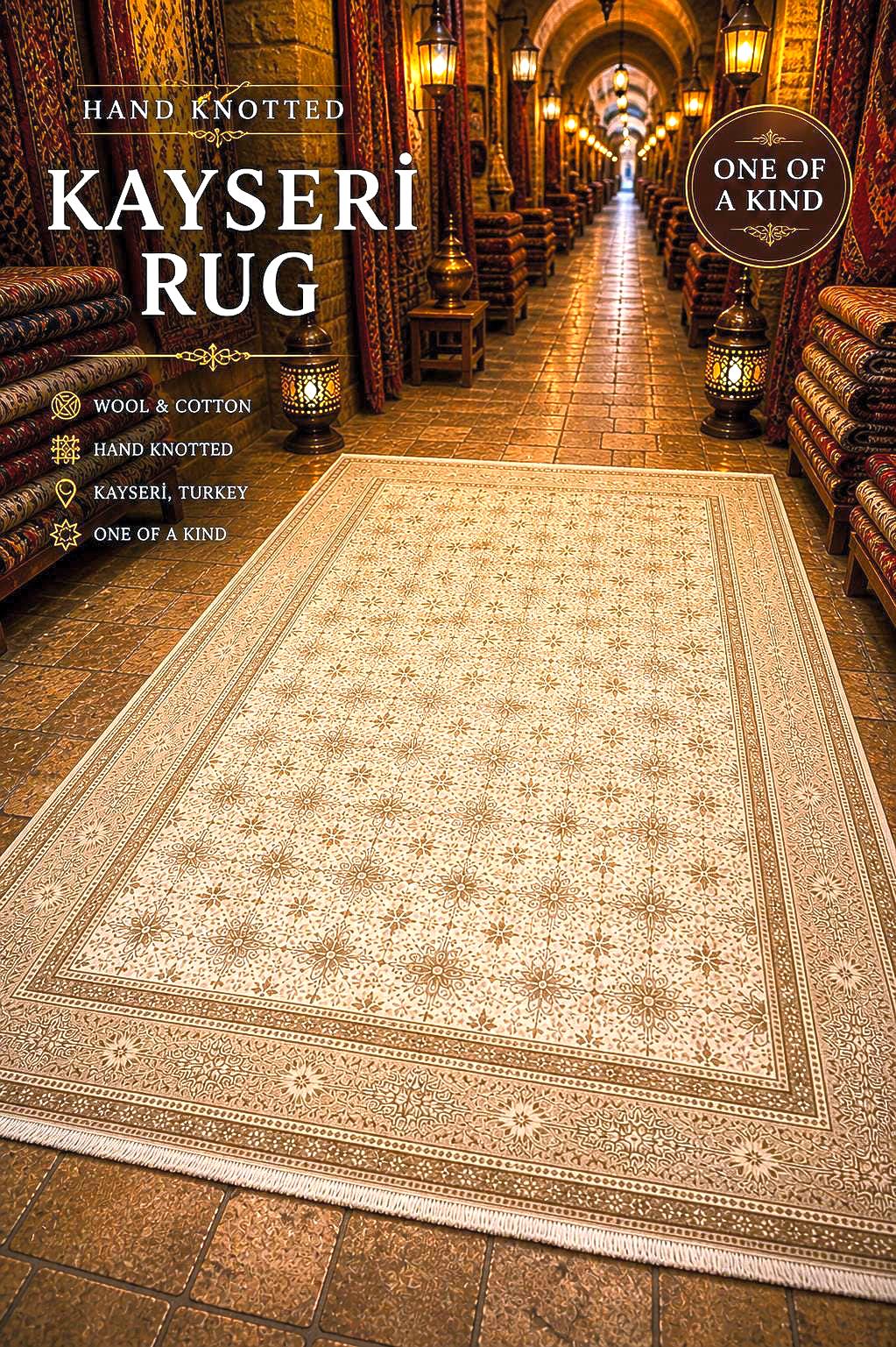 Beige Kayseri Area Rug 6.46x9.77 ft Neutral Vintage Style Rug Large Living Room Carpet Soft Patterned Floor Rug Elegant Home Decor