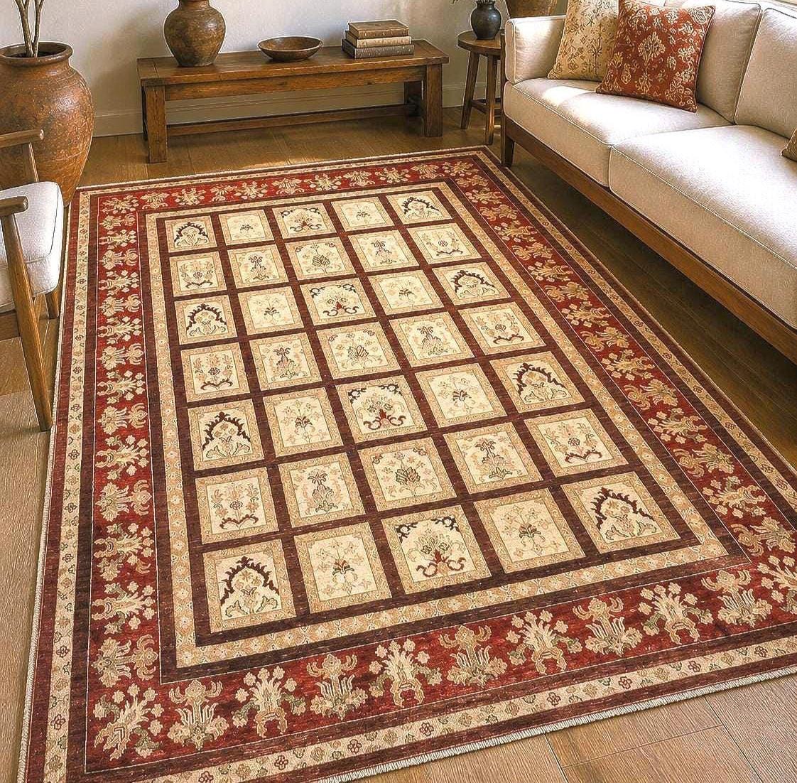 Handmade Sultani Rug 7.64 x 5.51 ft, Luxury Turkish Style Wool Rug, Red Anatolian Area Rug, Vintage Handwoven Rug, Tribal Geometric Carpet