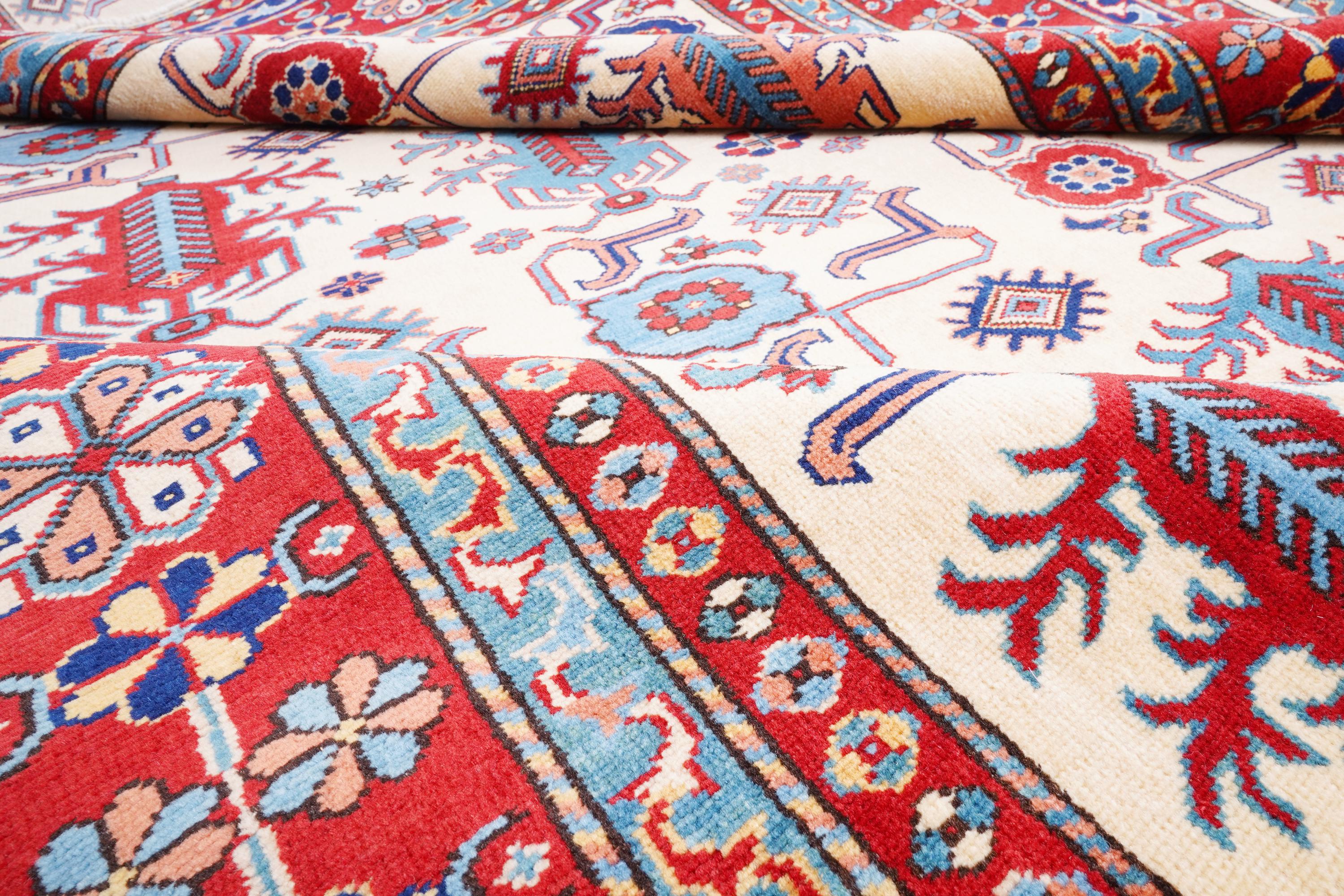 Handmade Shirvan Rug 7.61 x 6.07 ft, Caucasian Tribal Wool Rug, Vintage Geometric Rug, Oriental Carpet, Red Blue Handmade Turkish Style Rug