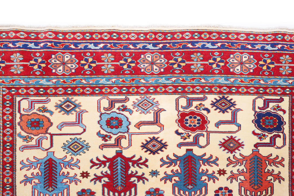 Handmade Shirvan Rug 7.61 x 6.07 ft, Caucasian Tribal Wool Rug, Vintage Geometric Rug, Oriental Carpet, Red Blue Handmade Turkish Style Rug