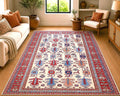 Handmade Shirvan Rug 7.61 x 6.07 ft, Caucasian Tribal Wool Rug, Vintage Geometric Rug, Oriental Carpet, Red Blue Handmade Turkish Style Rug
