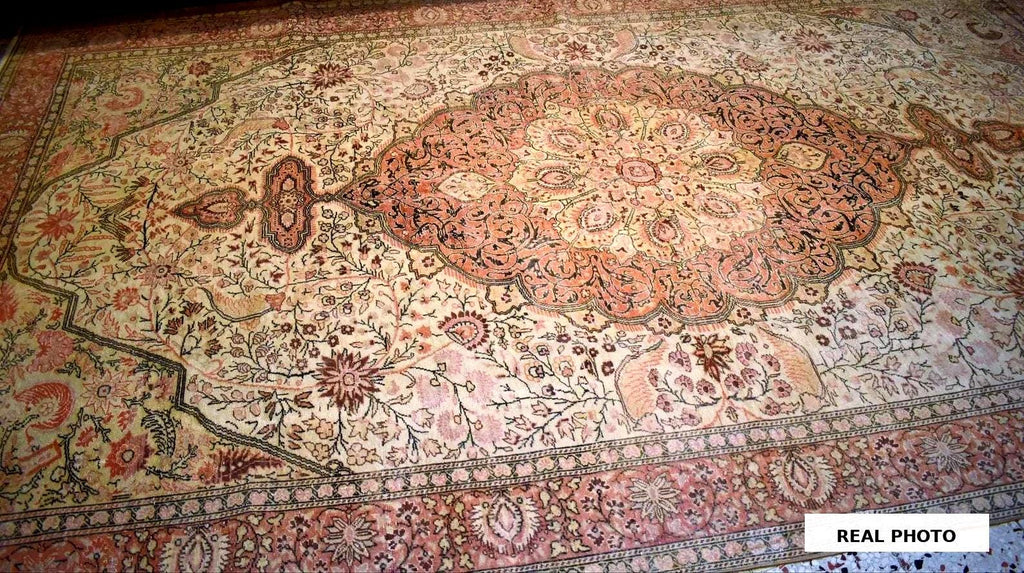 Hand Knotted Kayseri Rug 7.5x12 ft, Vintage Turkish Area Rug, Large Oushak Style Carpet, Handmade Wool Rug, Neutral Luxury Living Room Rug