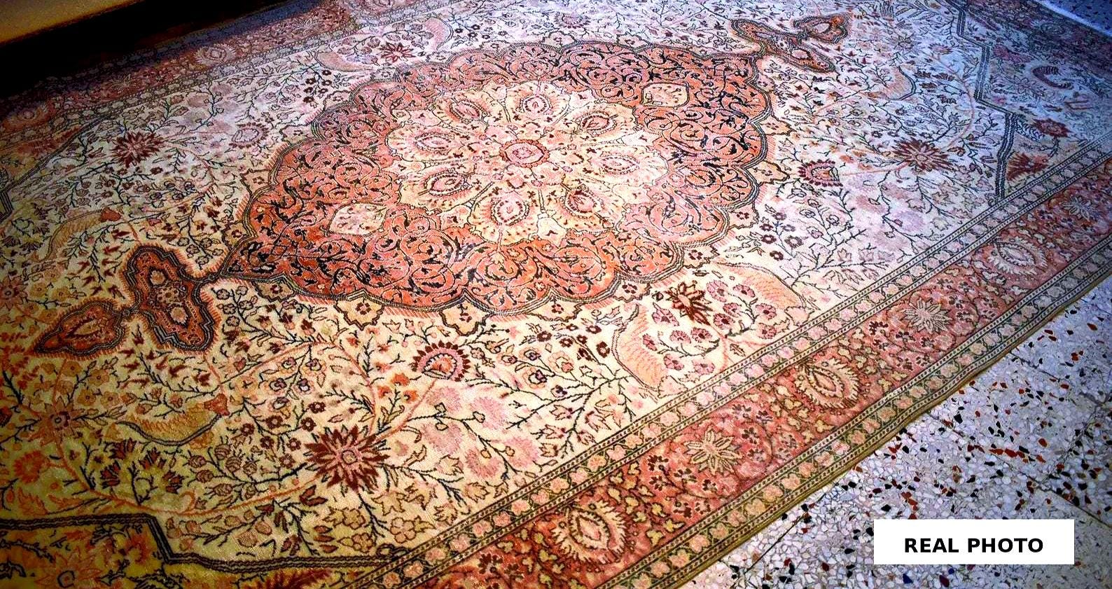 Hand Knotted Kayseri Rug 7.5x12 ft, Vintage Turkish Area Rug, Large Oushak Style Carpet, Handmade Wool Rug, Neutral Luxury Living Room Rug