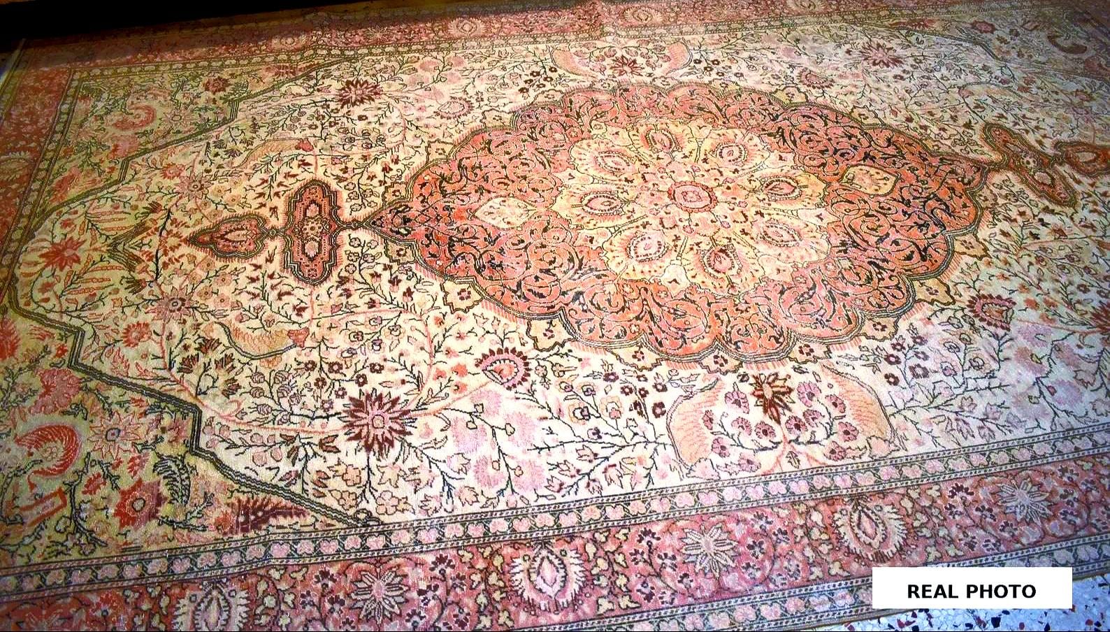 Hand Knotted Kayseri Rug 7.5x12 ft, Vintage Turkish Area Rug, Large Oushak Style Carpet, Handmade Wool Rug, Neutral Luxury Living Room Rug