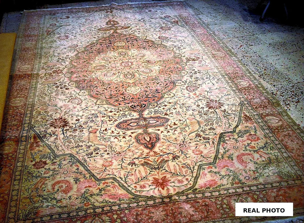 Hand Knotted Kayseri Rug 7.5x12 ft, Vintage Turkish Area Rug, Large Oushak Style Carpet, Handmade Wool Rug, Neutral Luxury Living Room Rug