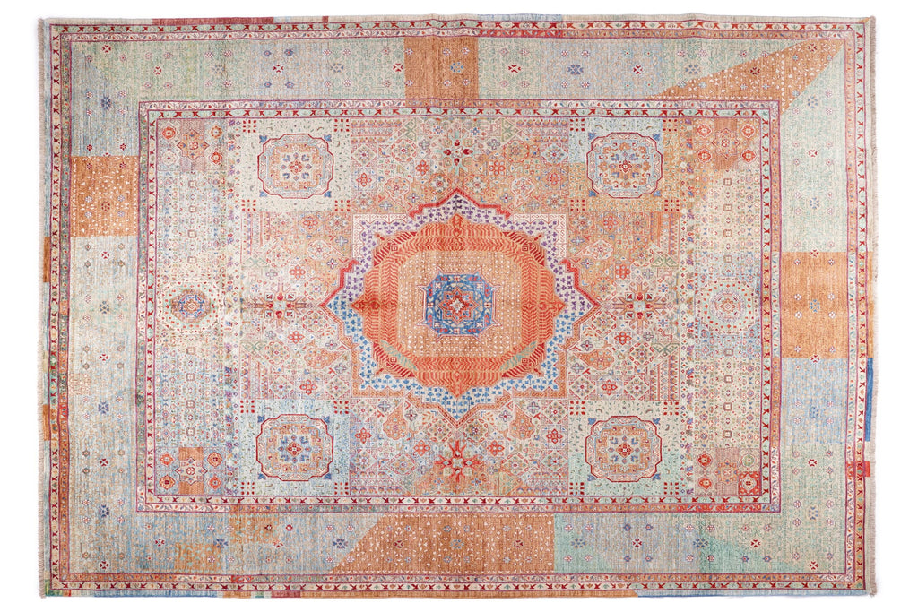 Hand Knotted Mamluk Rug 9.9x8 ft, Vintage Style Wool Cotton Area Rug, Large Pastel Turkish Rug, Luxury Oriental Carpet, One of a Kind Rug