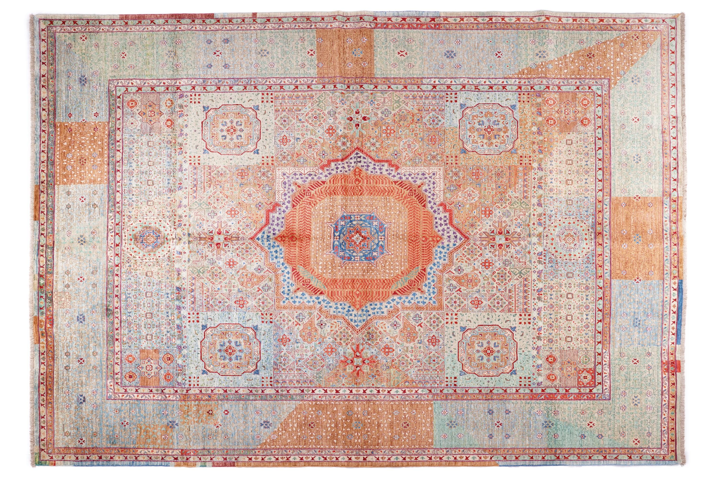Hand Knotted Mamluk Rug 9.9x8 ft, Vintage Style Wool Cotton Area Rug, Large Pastel Turkish Rug, Luxury Oriental Carpet, One of a Kind Rug