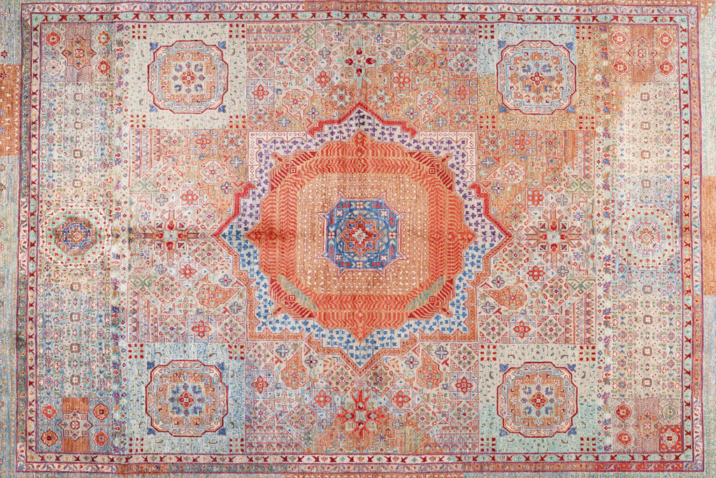Hand Knotted Mamluk Rug 9.9x8 ft, Vintage Style Wool Cotton Area Rug, Large Pastel Turkish Rug, Luxury Oriental Carpet, One of a Kind Rug