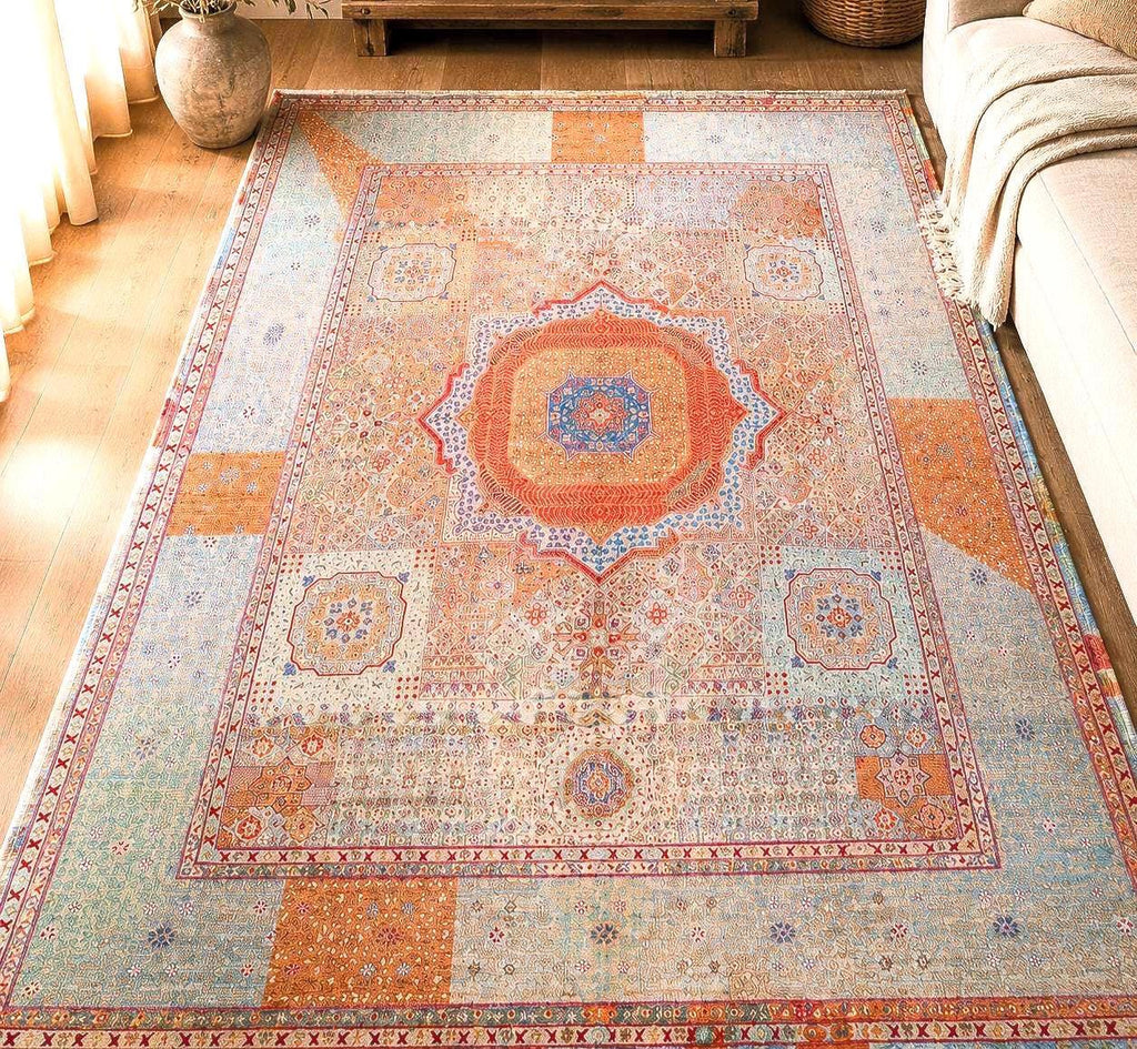 Hand Knotted Mamluk Rug 9.9x8 ft, Vintage Style Wool Cotton Area Rug, Large Pastel Turkish Rug, Luxury Oriental Carpet, One of a Kind Rug