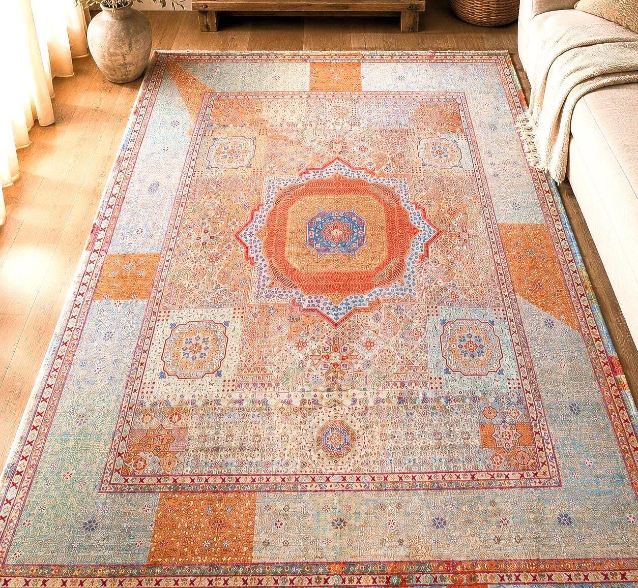Hand Knotted Mamluk Rug 9.9x8 ft, Vintage Style Wool Cotton Area Rug, Large Pastel Turkish Rug, Luxury Oriental Carpet, One of a Kind Rug