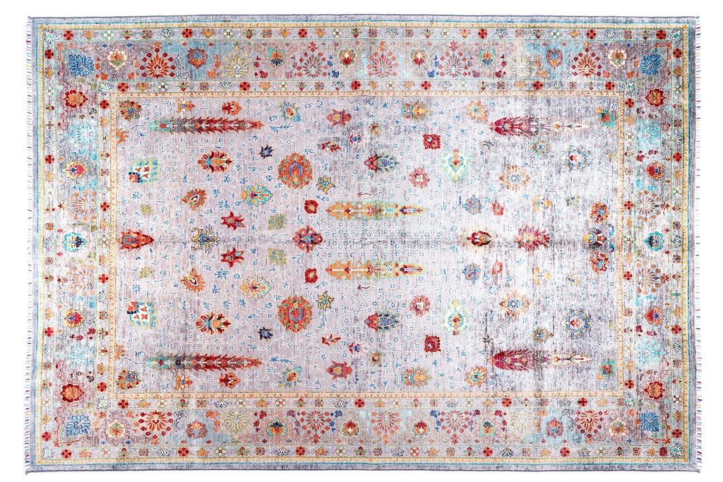 Luxury Hand-Knotted Mamluk Rug 9.90x6.82 ft, Pastel Vintage Oriental Rug, Wool Cotton Handmade Area Rug, Large Turkish Style Rug