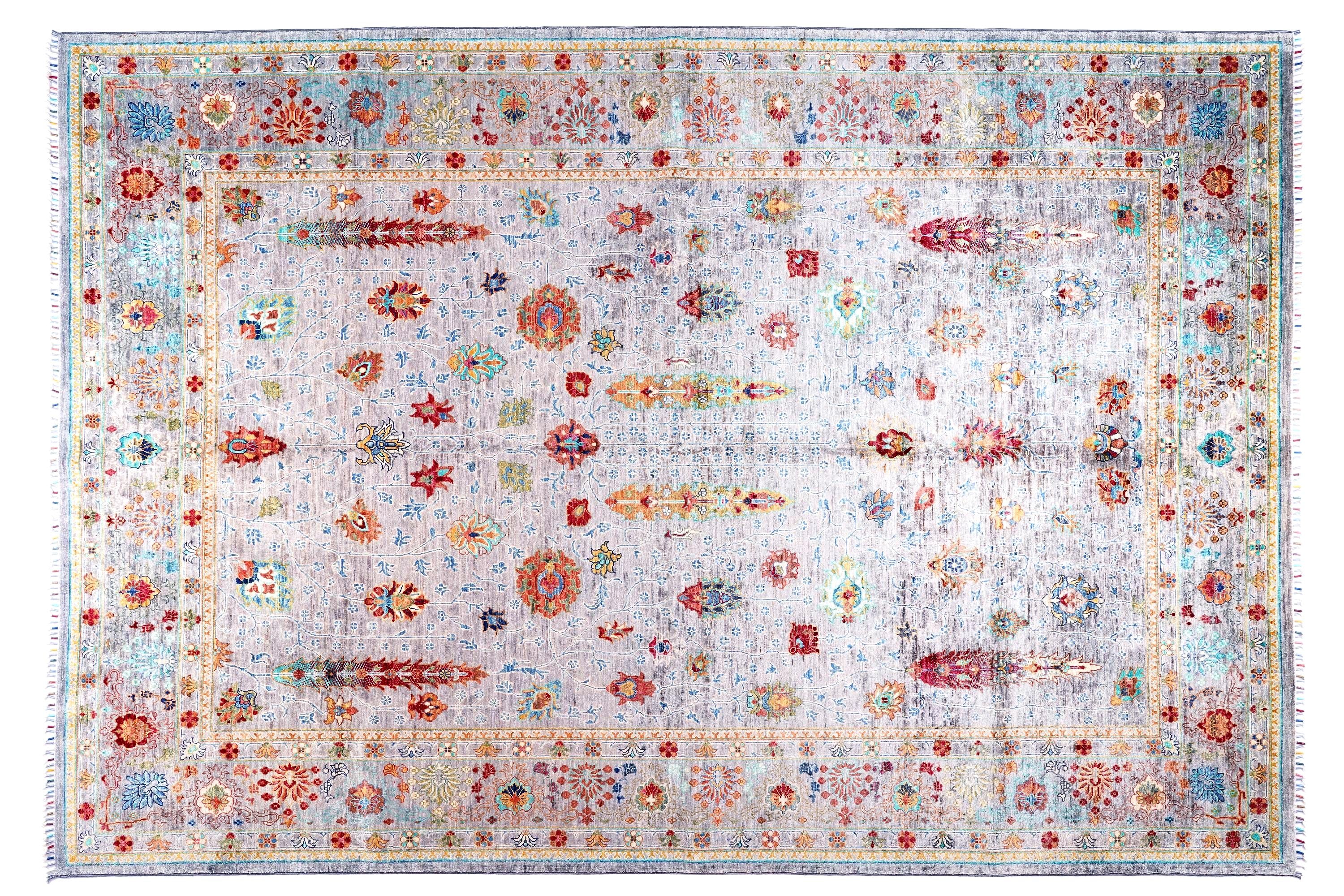 Luxury Hand-Knotted Mamluk Rug 9.90x6.82 ft, Pastel Vintage Oriental Rug, Wool Cotton Handmade Area Rug, Large Turkish Style Rug