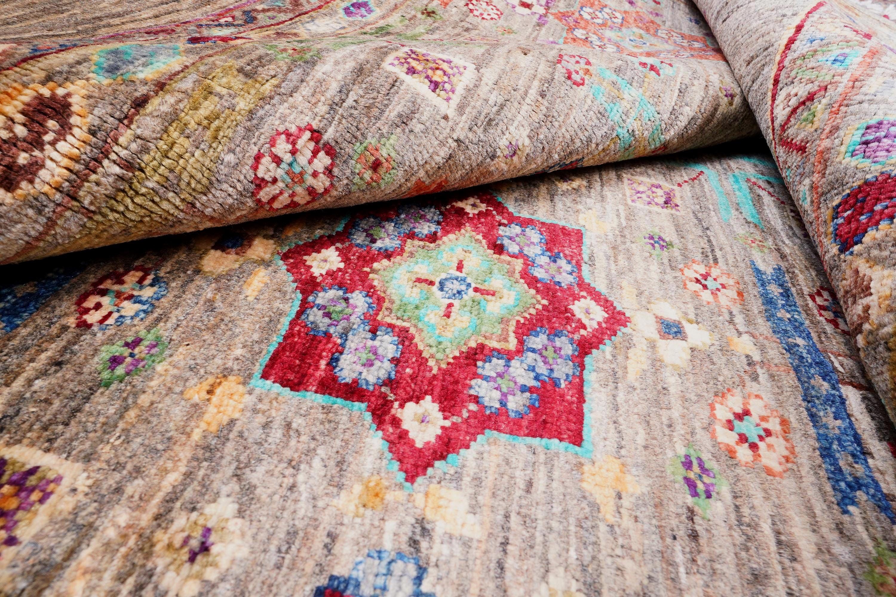 One of a Kind Sultani Afghan Rug 6.39 x 5.02 Ft – Handmade Tribal Area Rug – Vintage Afghan Carpet – Earthy Neutral Boho Rug
